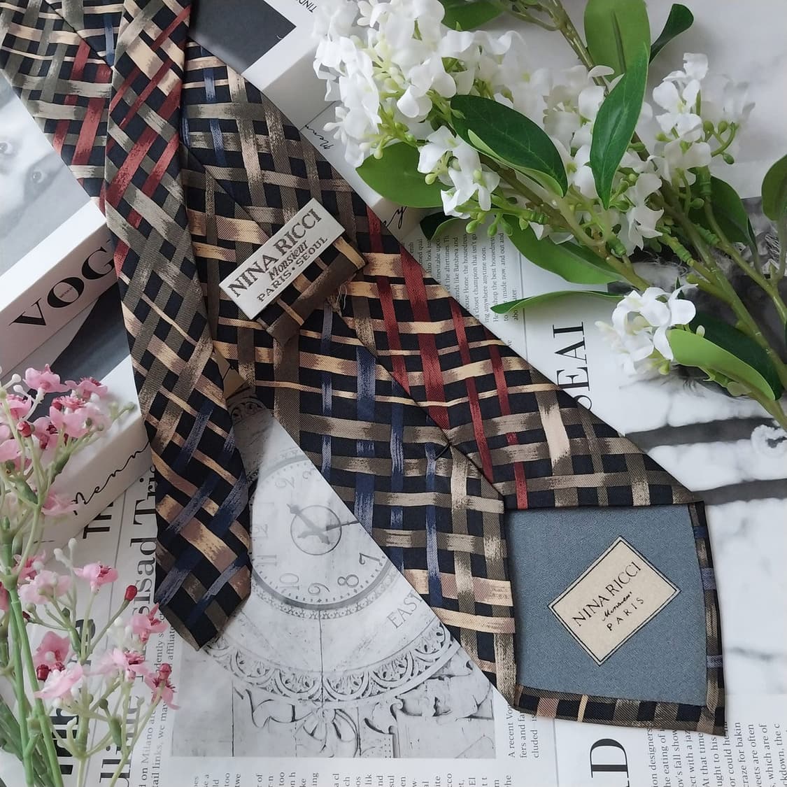 니나리치 실크 블랙 패턴 넥타이 9.5cm A+등급 K1683
 상품이미지6