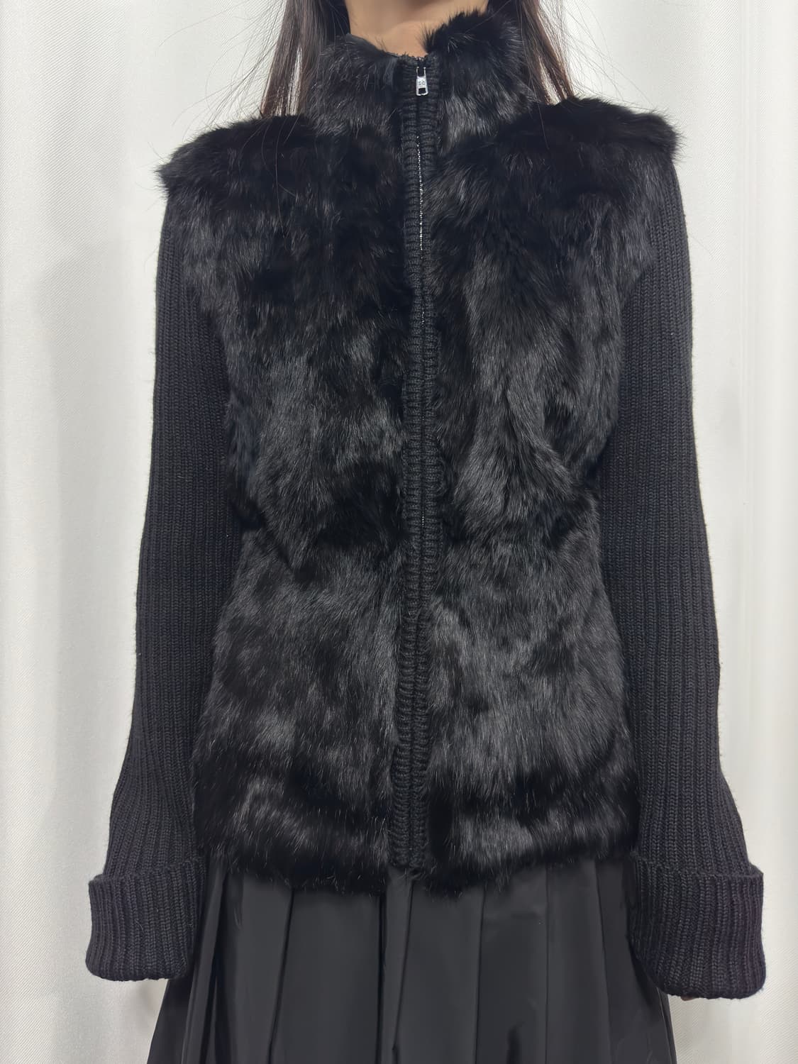rabbit fur detail knit zipup 상품이미지2