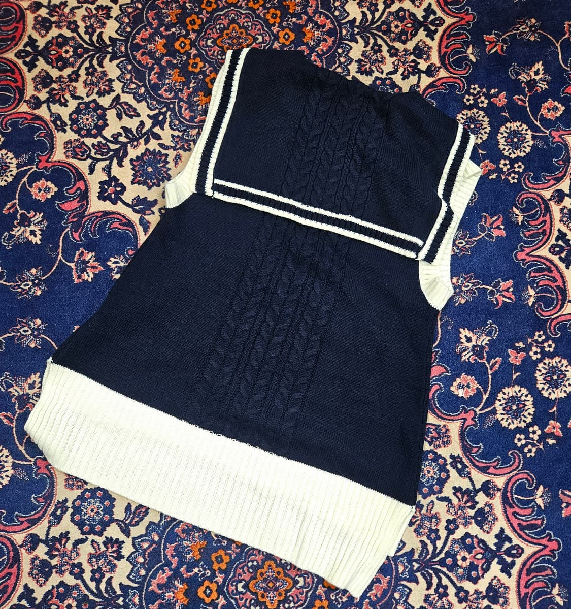 로라로라 세일러 배색 네이비 베스트 니트 Free 상품이미지2