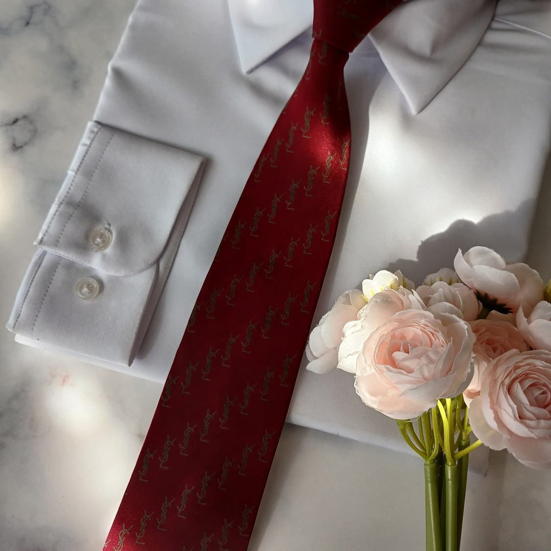 입생로랑 실크 레드 로고 패턴 슬림 넥타이 7.8cm B등급 A18867 상품이미지7