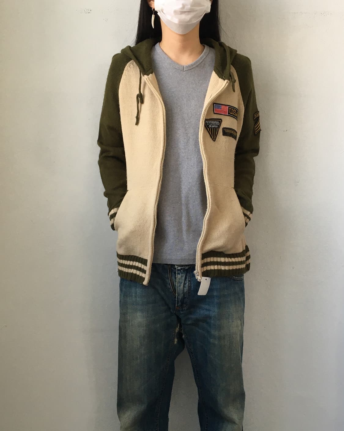 Patch point raglan hood knit zip up 상품이미지5