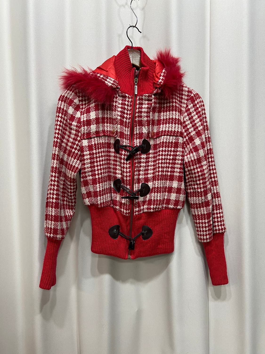 빈티지 떡볶이단추 체크 모직 블루종 자켓 상품이미지2