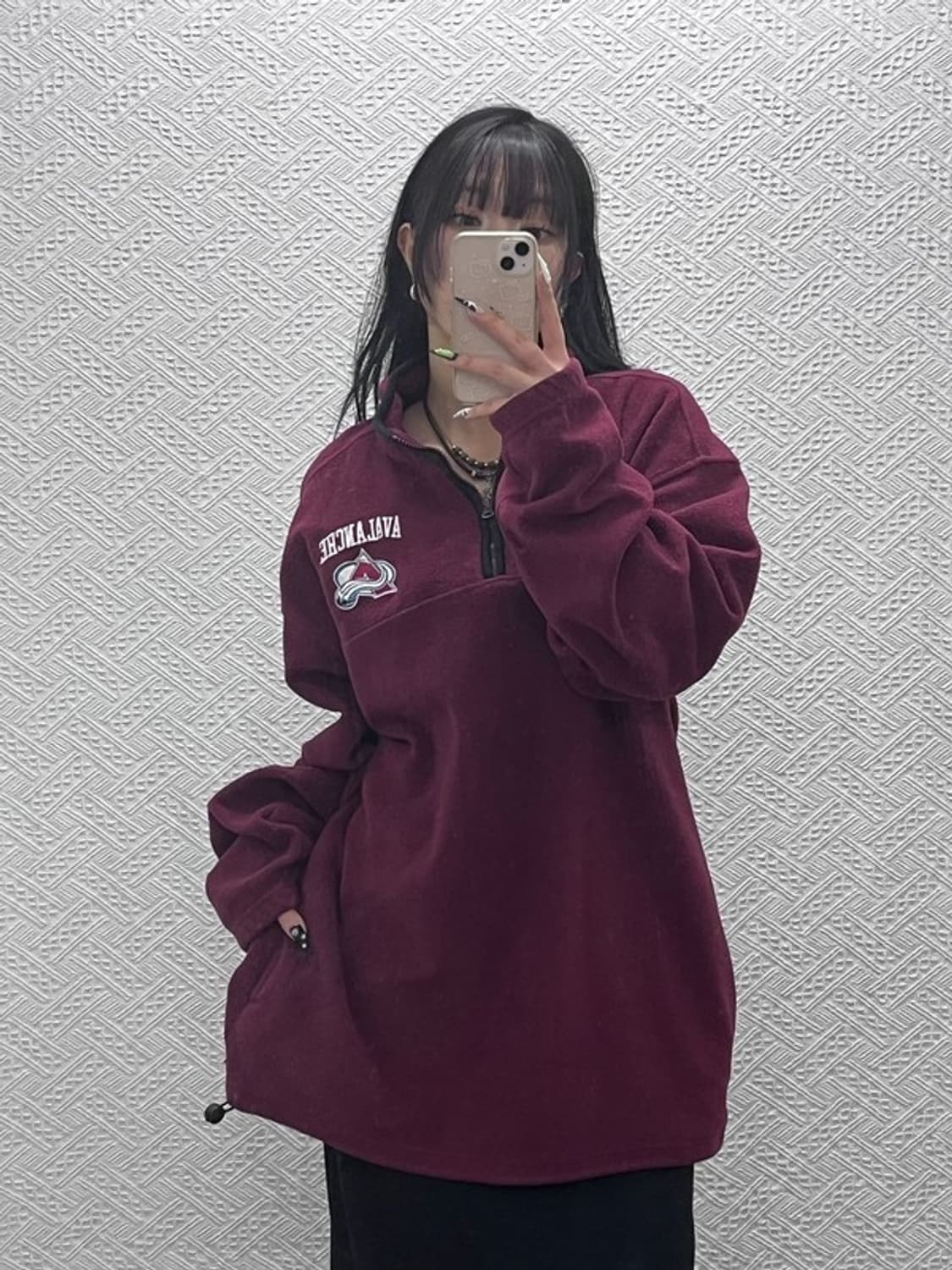 NHL 빈티지 빅사이즈 오버핏 버건디와인 반집업 후리스 XL C08761 상품이미지2