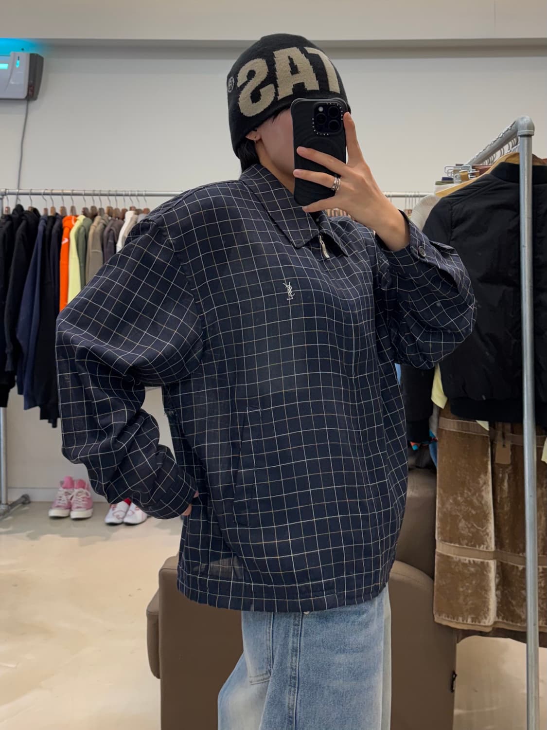 입생로랑 린넨 체크 블루종 자켓  상품이미지6