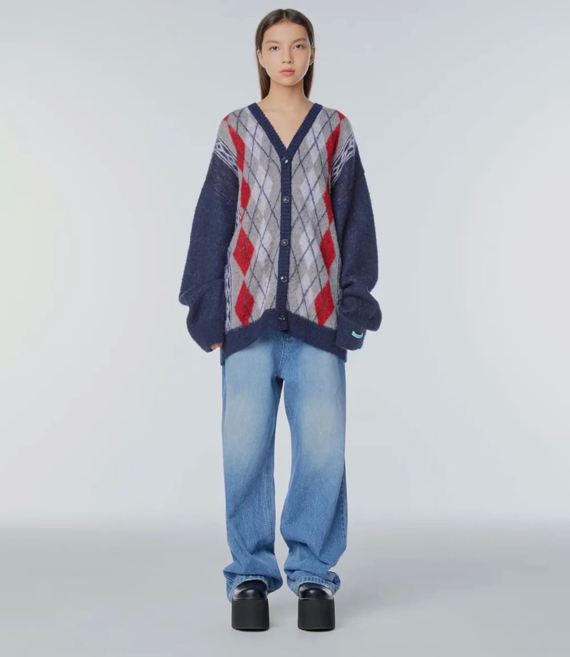 인스턴트펑크) 아가일 모헤어 니트 가디건 A급 상품이미지1