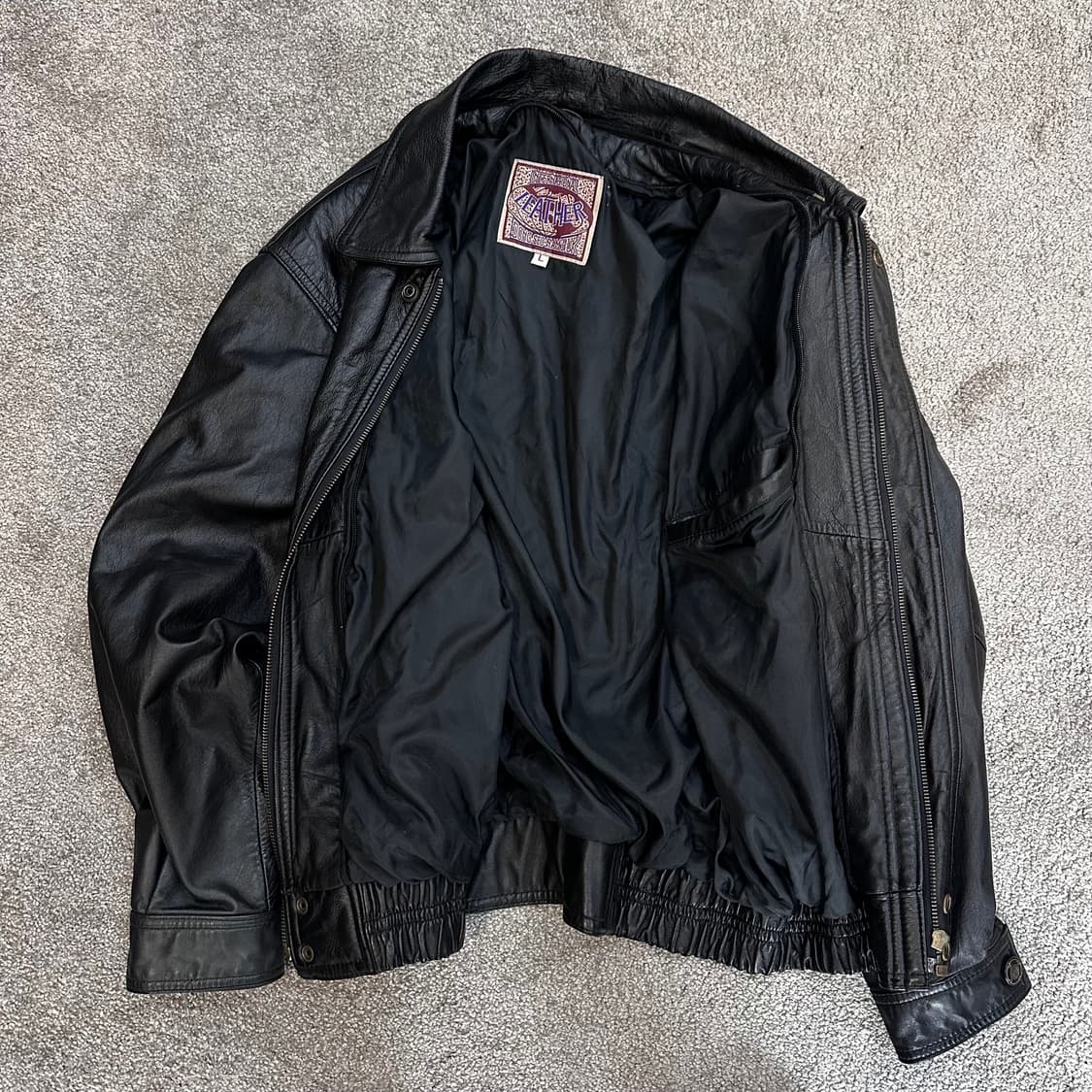 빈티지 블랙 소가죽 퍼 카라 봄버 자켓L 상품이미지4