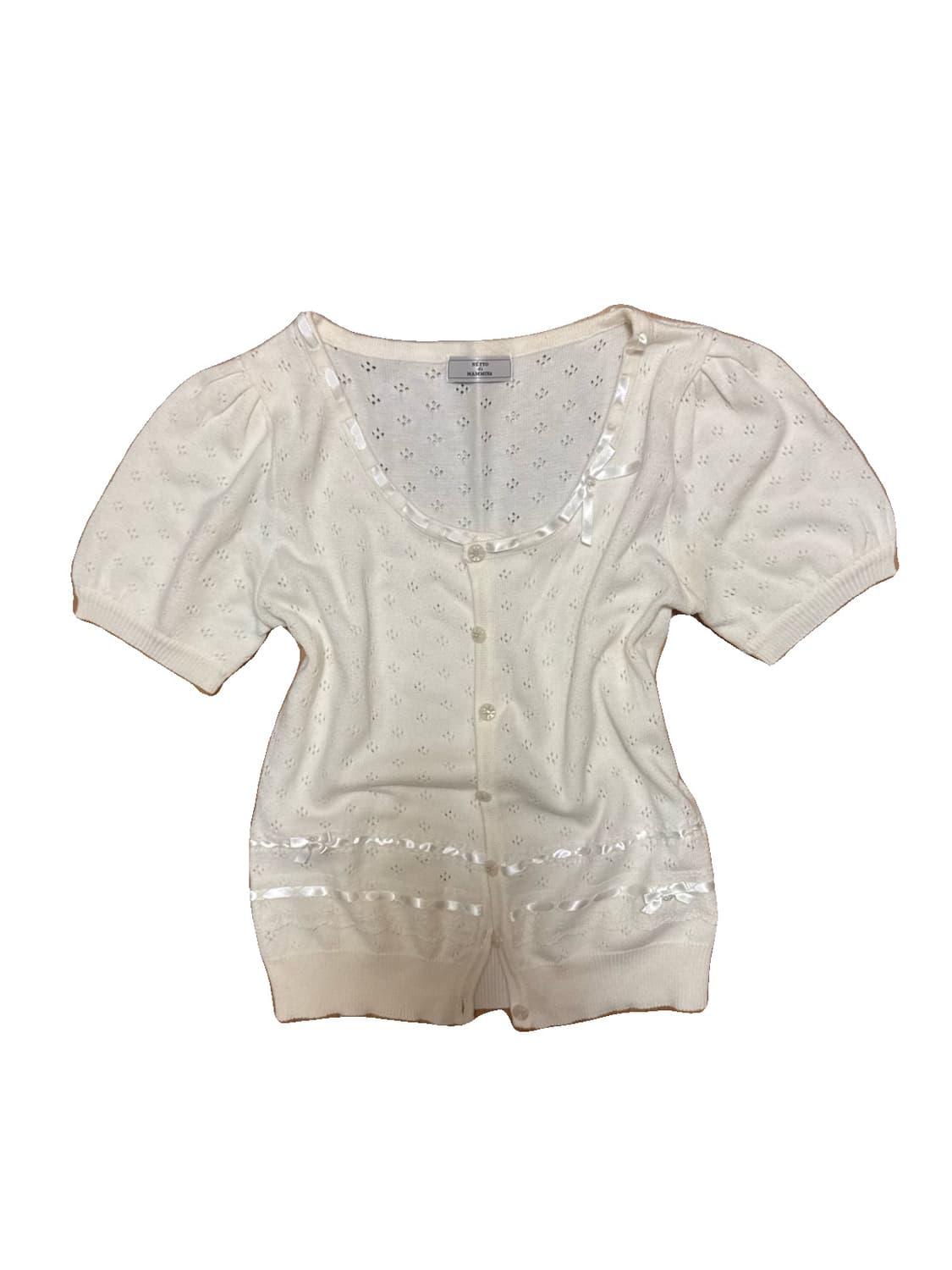 아이보리 반팔 니트 가디건 라떼갸루 히메갸루 로걀탑 페어리 상품이미지1