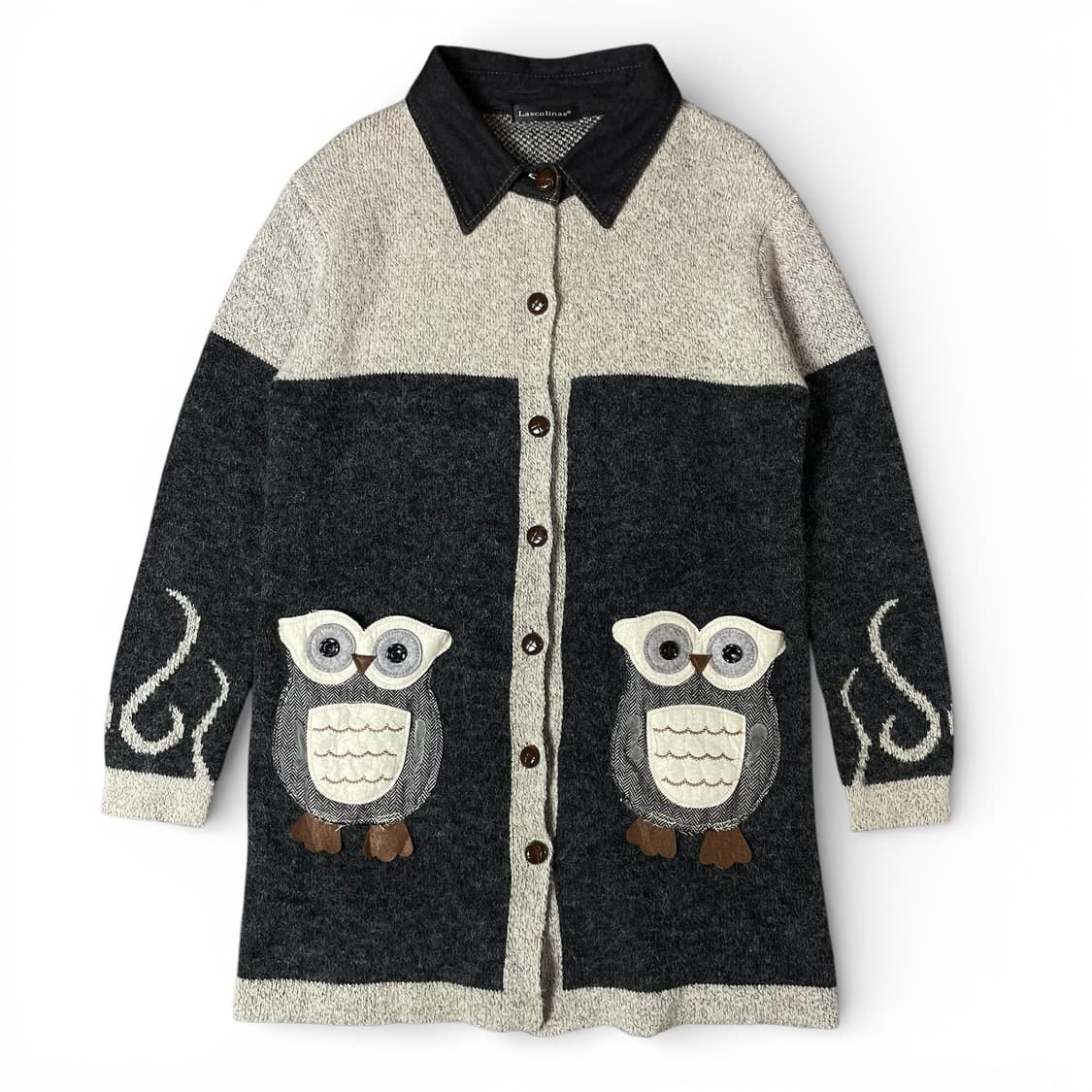 Lascolinas 그레이 블랙 올빼미 포켓 카라 가디건 M 상품이미지1