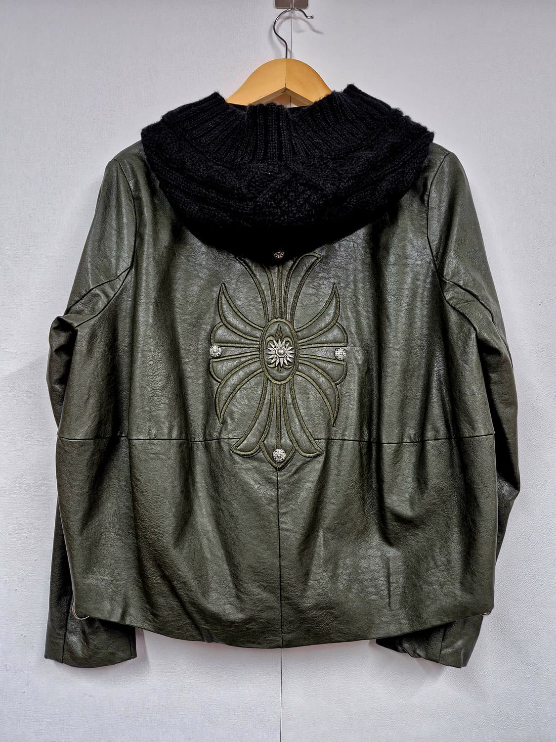 공용 크롬장식 니트후드 춘추  가죽자켓 상품이미지2