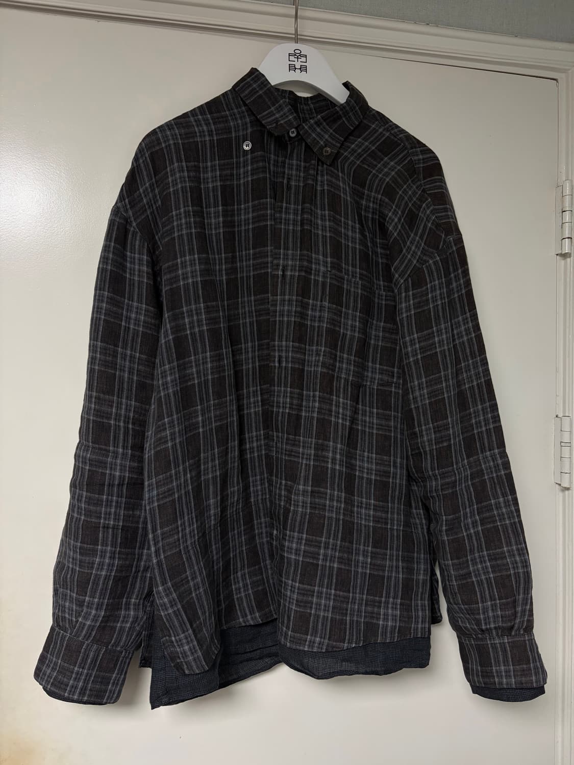 폴리테루 레이어드 체크셔츠 린넨 그레이 상품이미지2