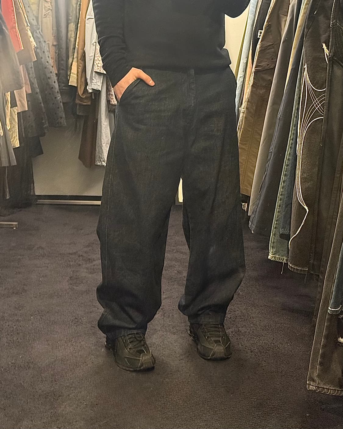 드로우 핏 벌룬 와이드 진한 남색 네이비 진청 생지 데님 커브드 31 상품이미지1