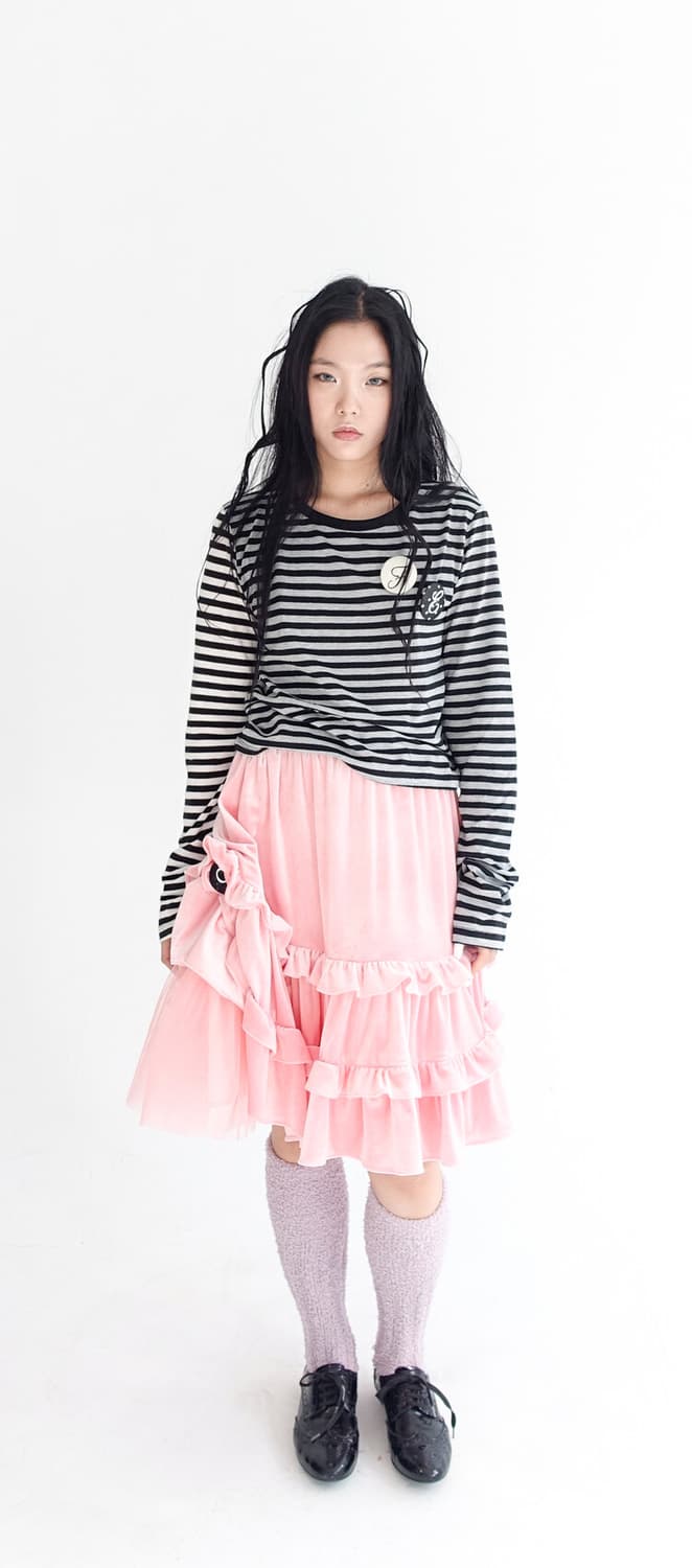 샵페어리 romantic velvet midi skirt (pink) 상품이미지1