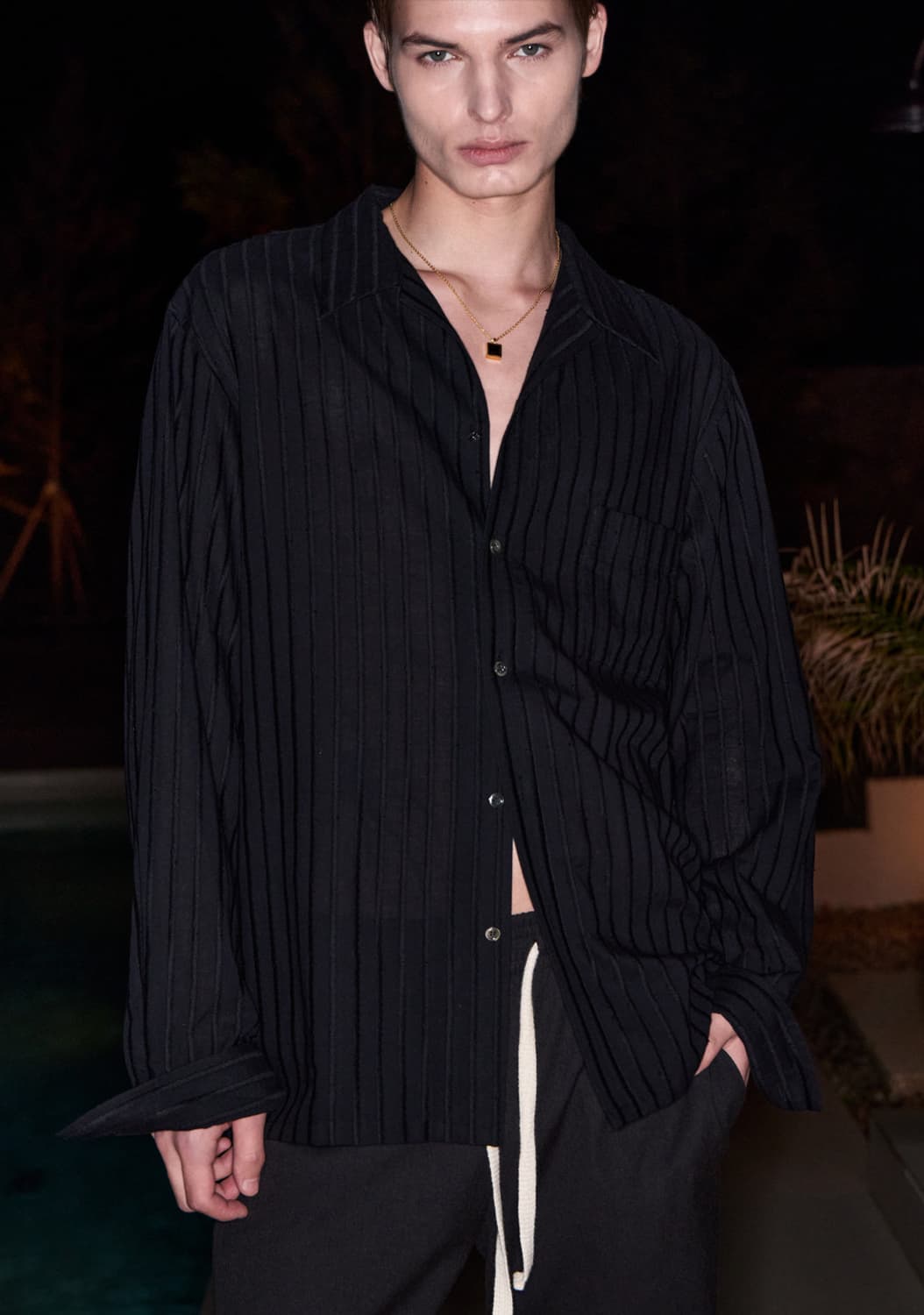 세비지 오픈카라 스트라이프 블랙셔츠 XL 판매 상품이미지2