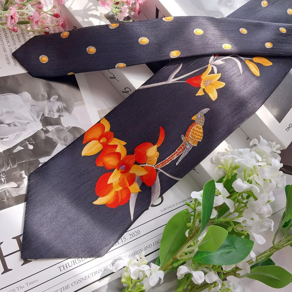 LEONARD 레오나드 넥타이 네이비 플라워 패턴 A+등급 K2481
 상품이미지4