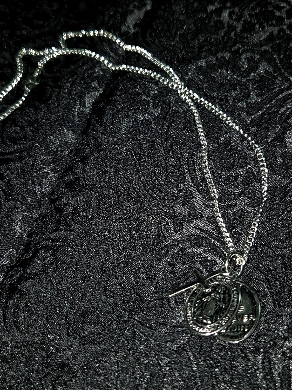 빈티지 고딕펑크 마리아 십자가 챰 실버 목걸이 상품이미지2