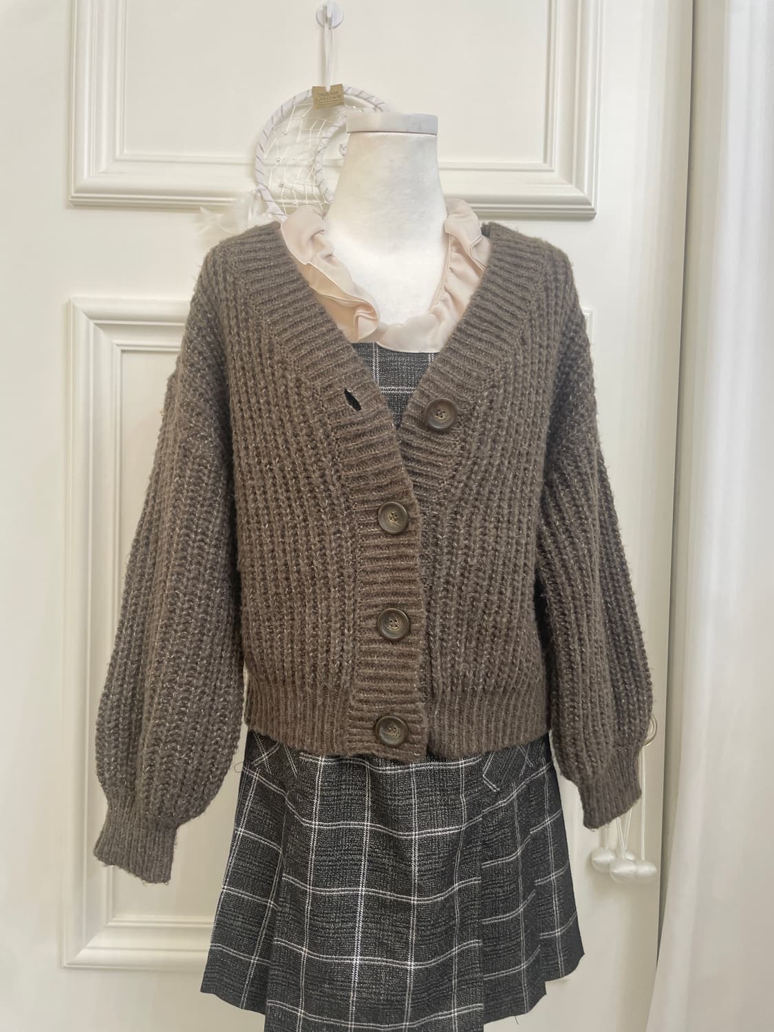 brown melange waffle cardigan(size-F) 상품이미지5