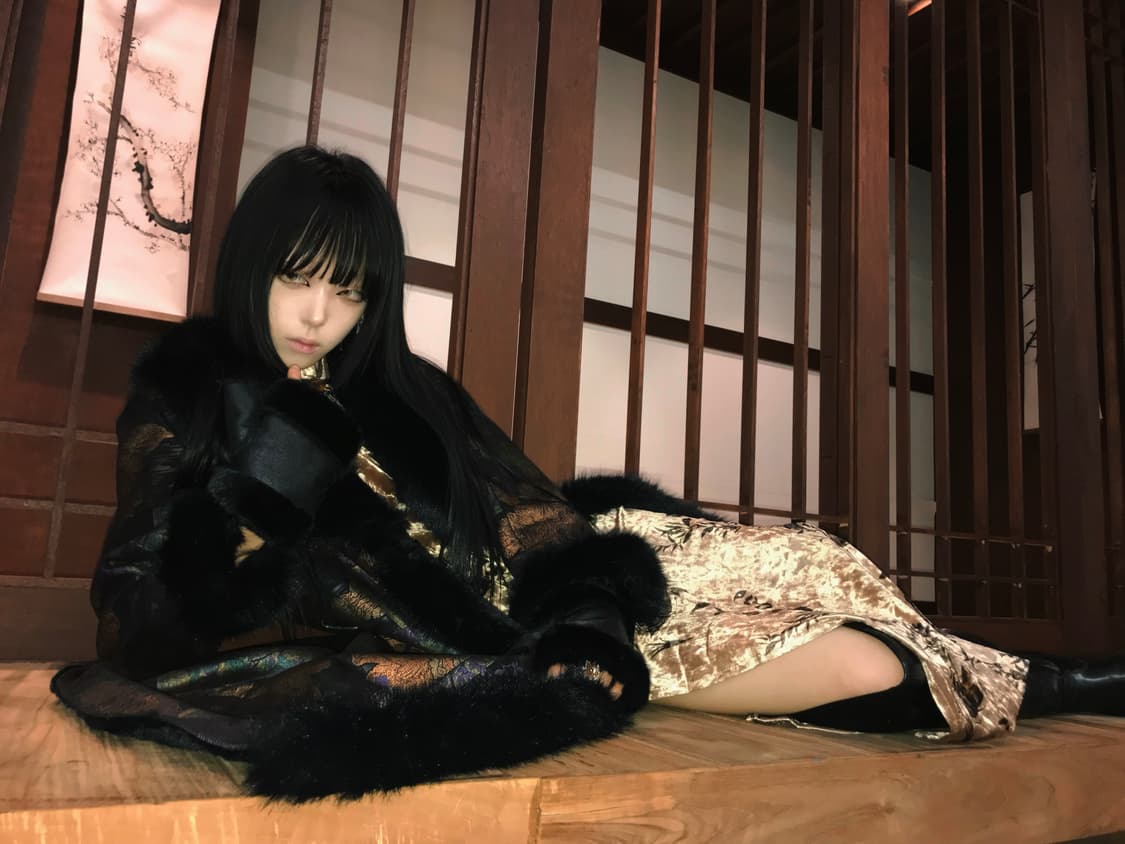 Brocade Long Fur Trim Coat  상품이미지6