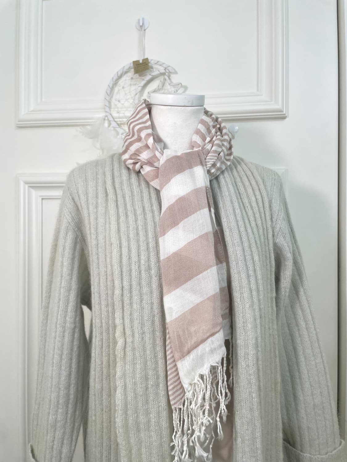 beige ivory stripe spring scarf 상품이미지1