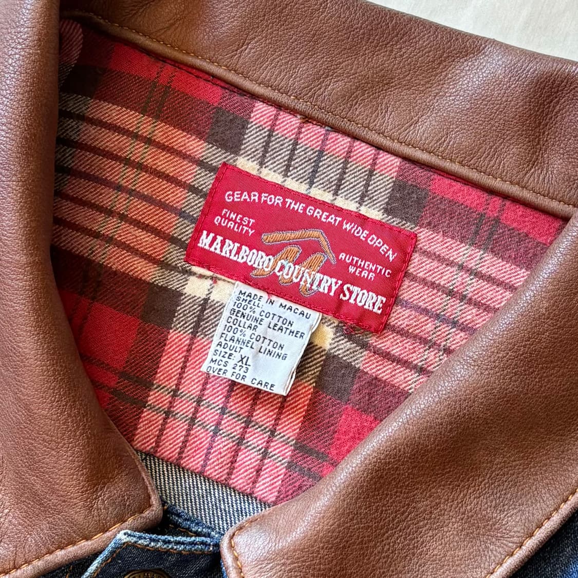 [XL/110] 90s USA Marlboro 레더 칼라 데님 자켓 상품이미지3
