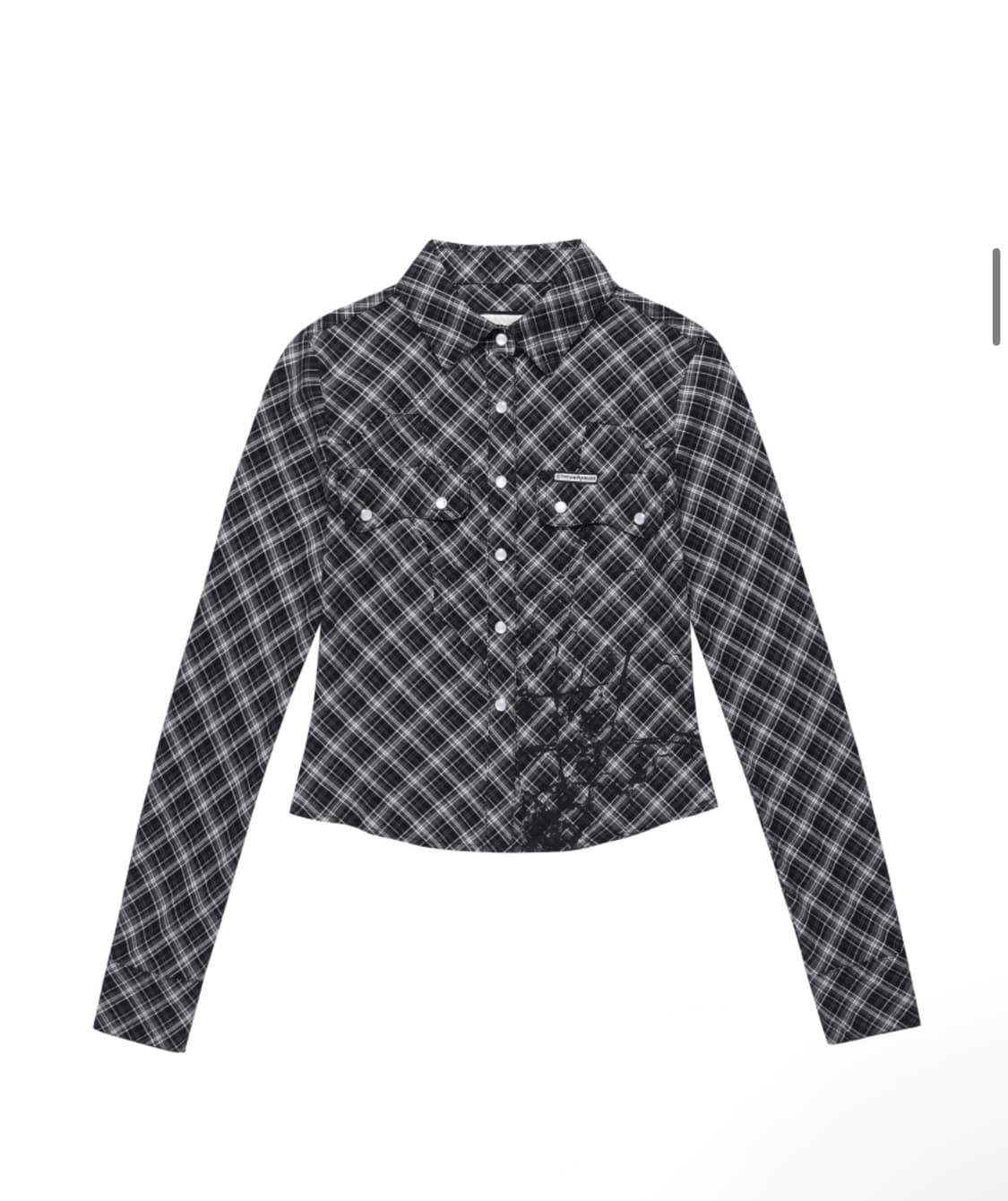 더바이닐하우스 페인팅 크롭 체크 셔츠 우먼 블랙 상품이미지1