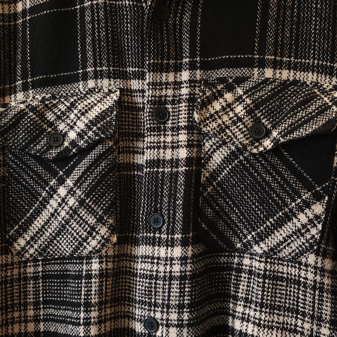 90s 아메리칸 빈티지 체크셔츠 헤비 플란넬 워크셔츠 블랙앤화이트 xl 상품이미지6