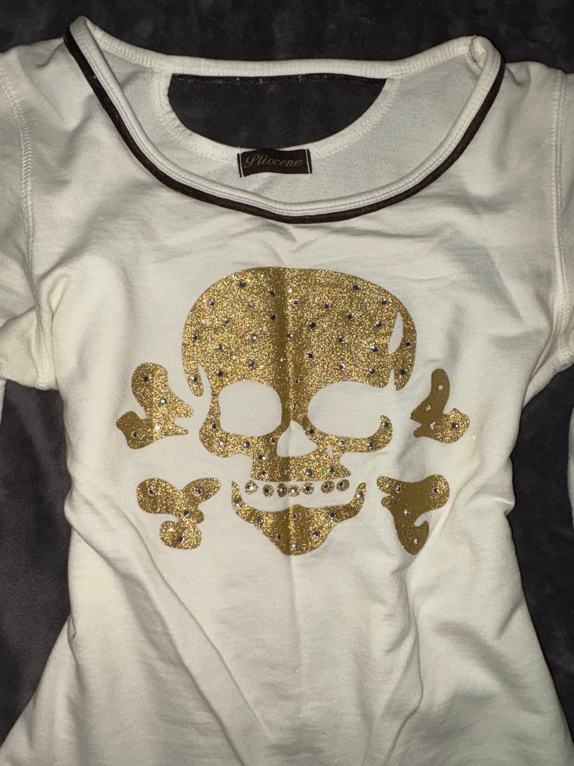 PLIOCENE 해골 큐빅 글리터 블랙 라인 포인트 골드 펑크 티셔츠 상품이미지1