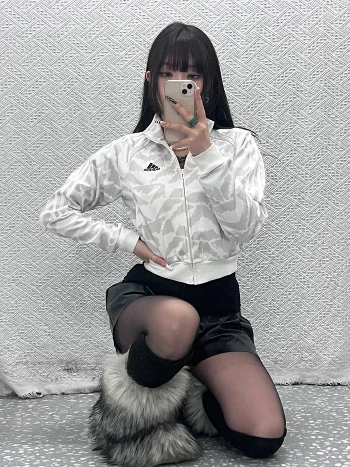 아디다스 스트릿 펑크 갸루 화이트 카모 져지 집업 XS C10103 상품이미지1