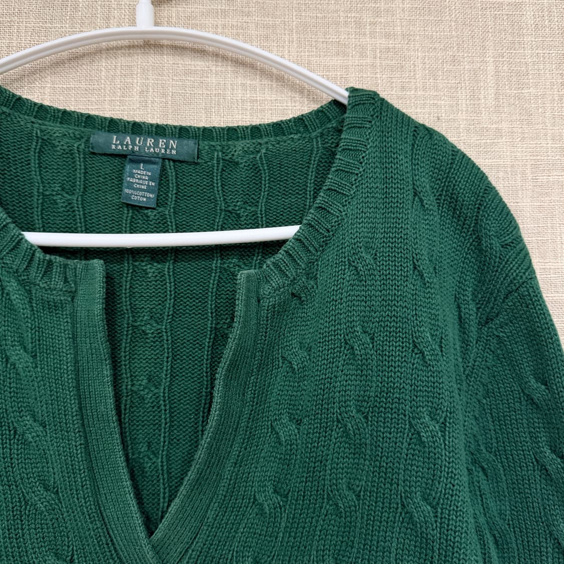 로렌 랄프로렌 브이넥 케이블 니트 L 그린 (w) 상품이미지3