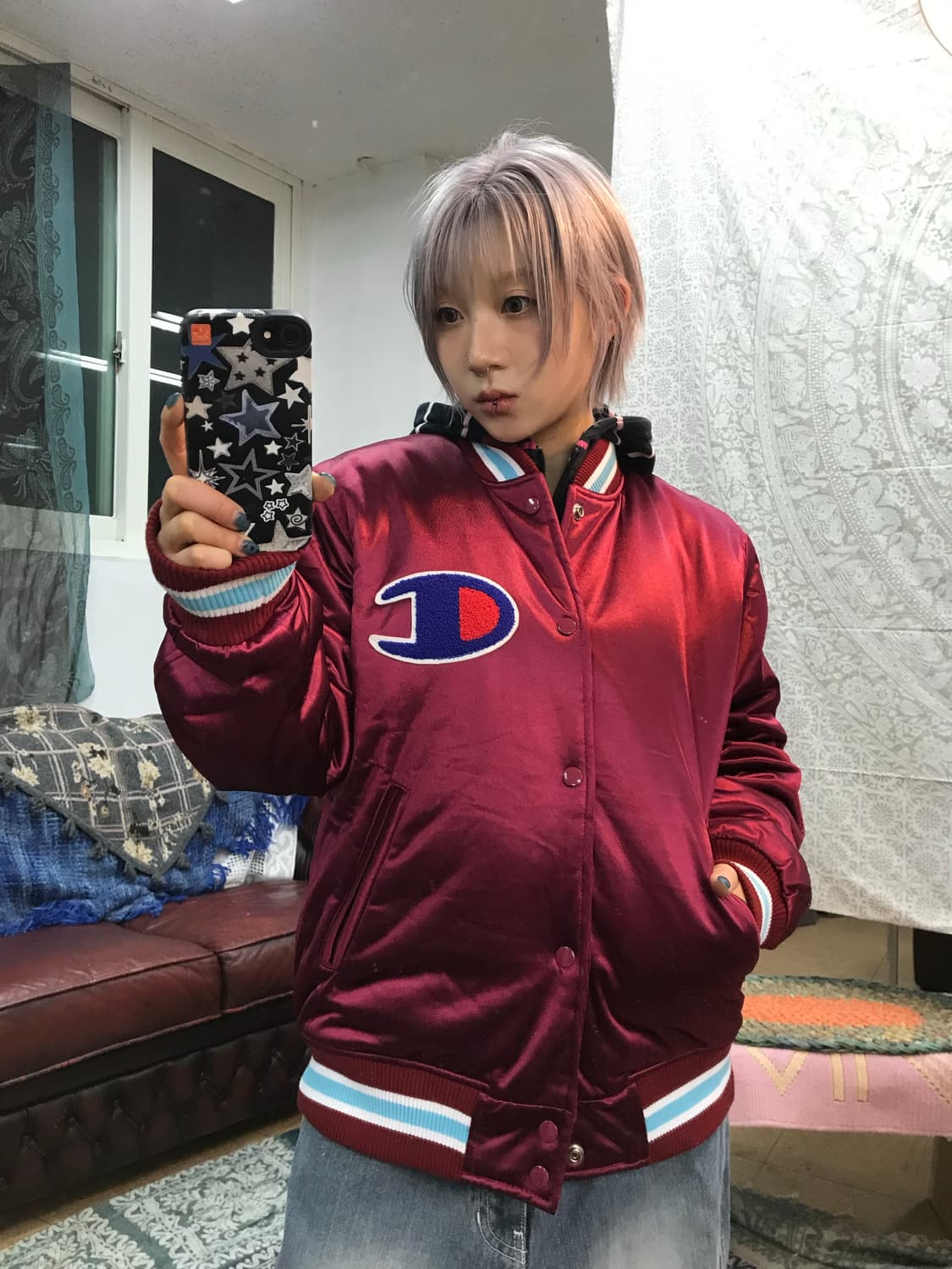 챔피온 빅로고 블루종 야구잠바 바시티자켓  상품이미지1