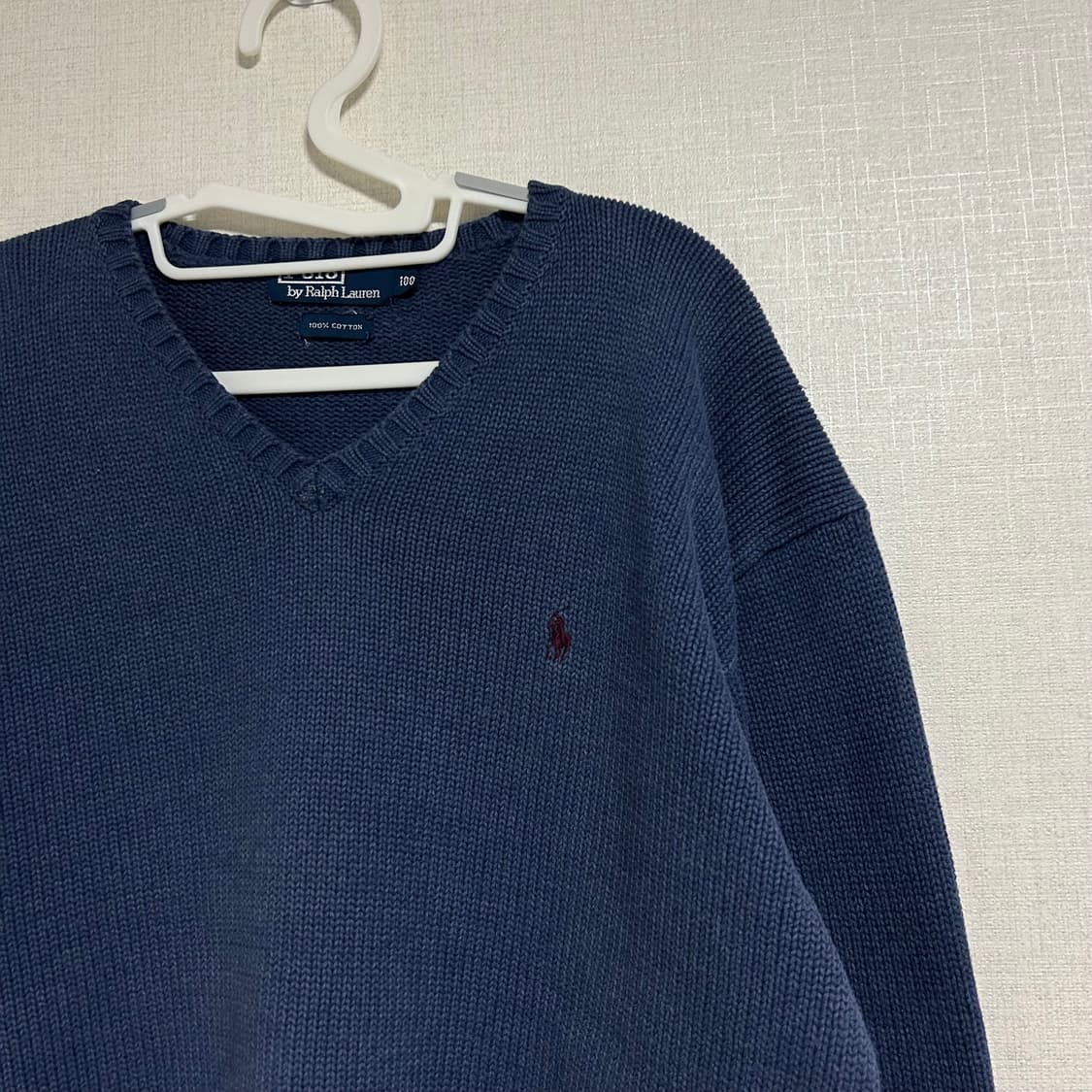 폴로 랄프로렌 오버핏 브이넥 코튼 니트 네이비 블루 100 L  상품이미지4