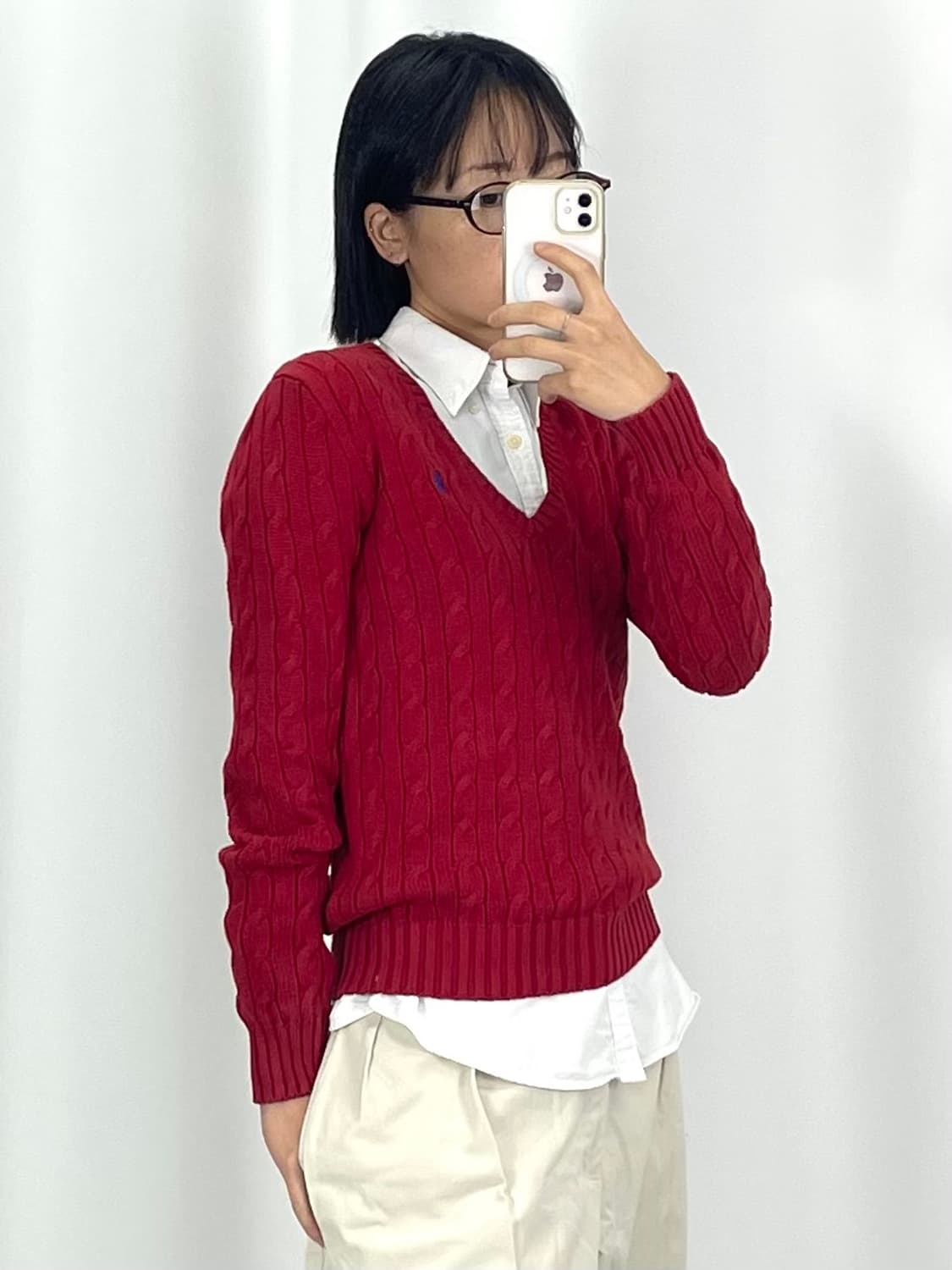 [S]폴로 레드 여성 브이넥 꽈배기 니트 CK9773 상품이미지2