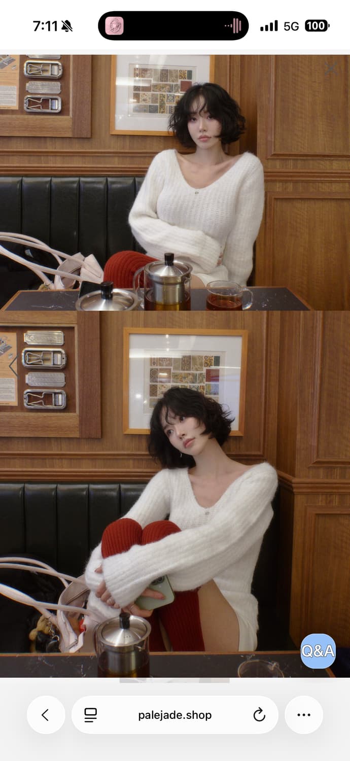 페일제이드 알파카 딥 브이넥 벌룬 니트 화이트 상품이미지1