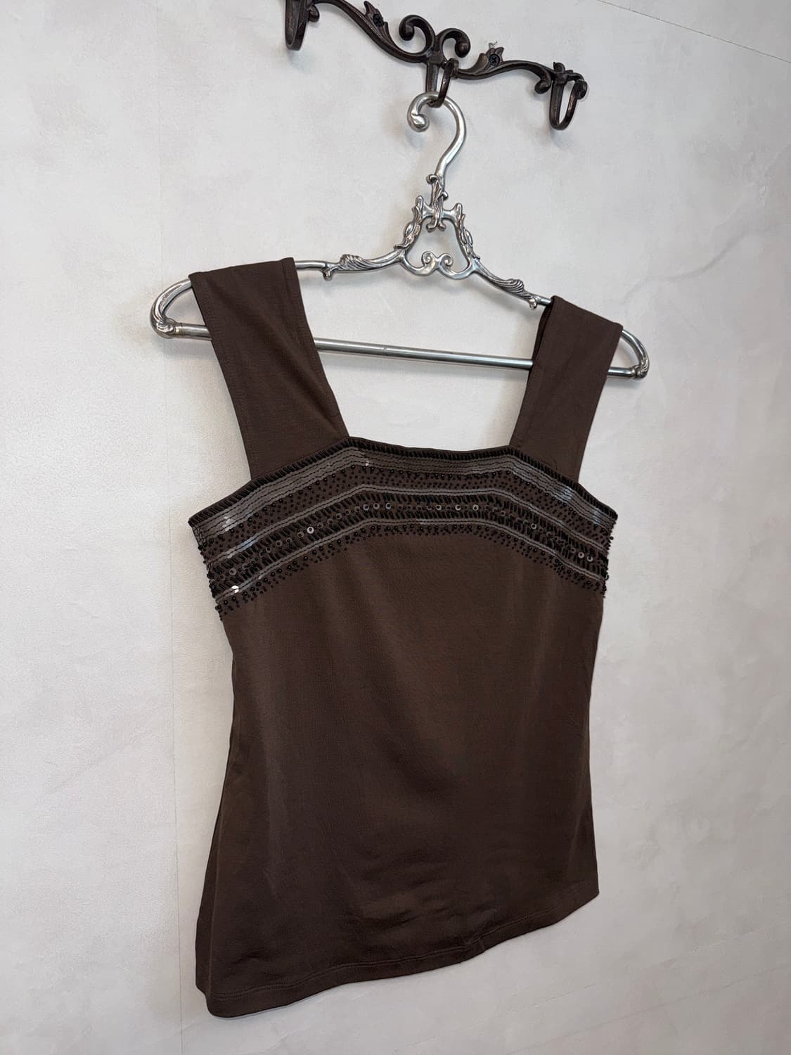 Hiroko Koshino brown beads spangle 슬리브리스 상품이미지2