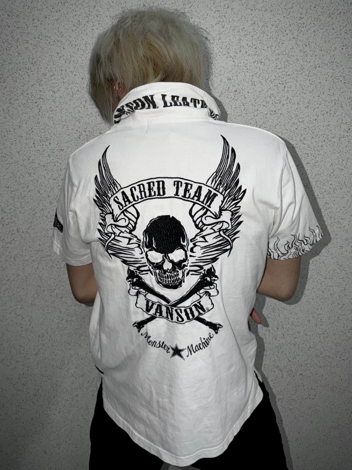 vanson 스컬 자수 카라 반팔 상품이미지1