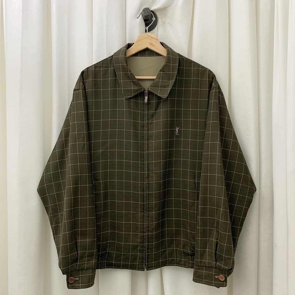 입생로랑 베이지 카키 체크 리버시블 자켓 상품이미지1