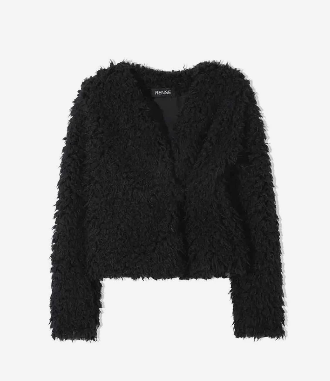 Fake Shearling Fur Cardigan Black 상품이미지1