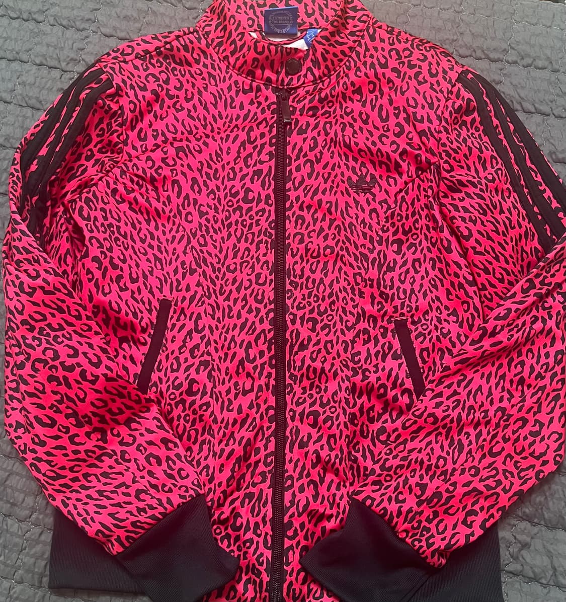 아디다스 빈티지 파이어버드 핑크 레오파드 핑크 호피 갸루 져지 집업 상품이미지1