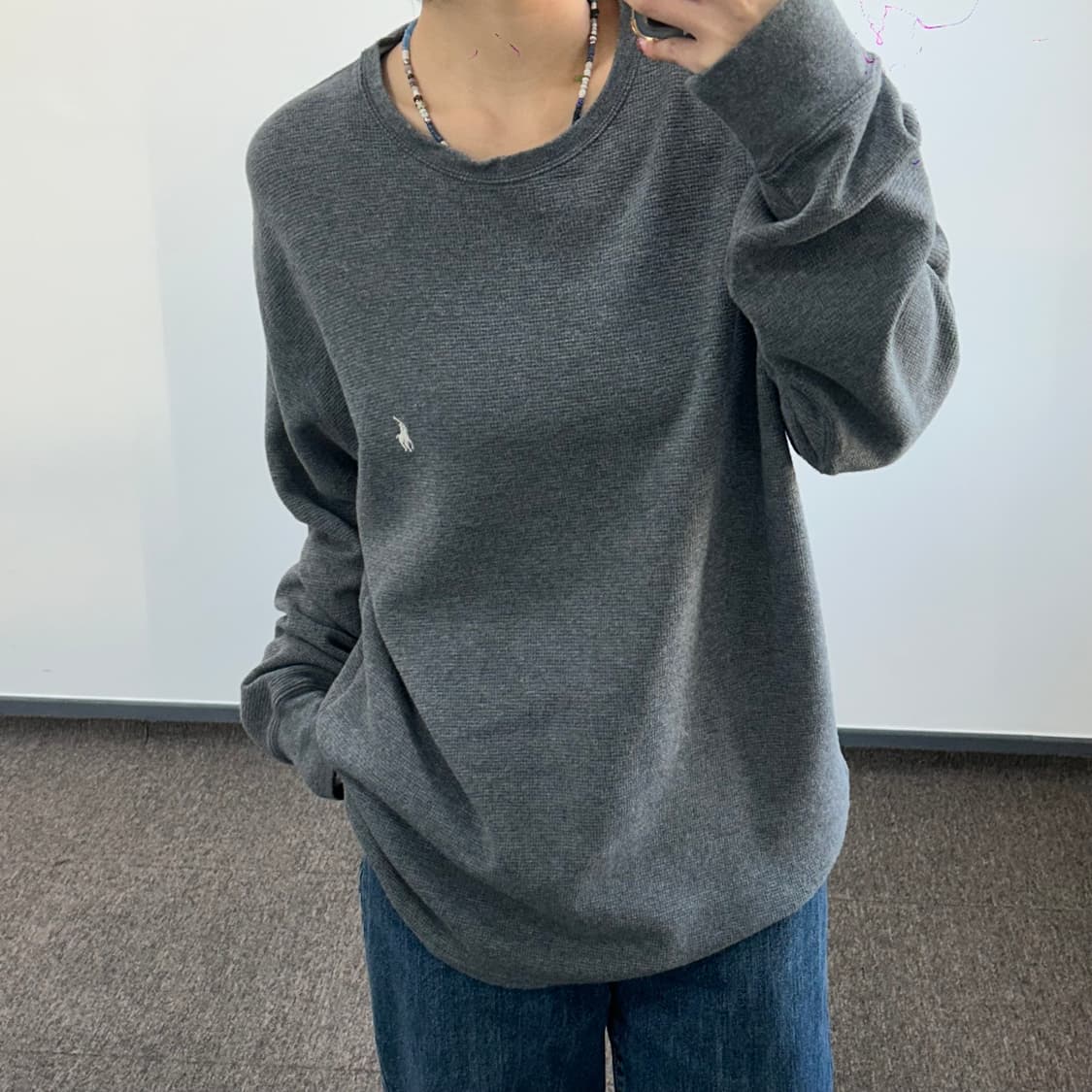 Polo 폴로 화이트포니 차콜 와플 니트 상품이미지2