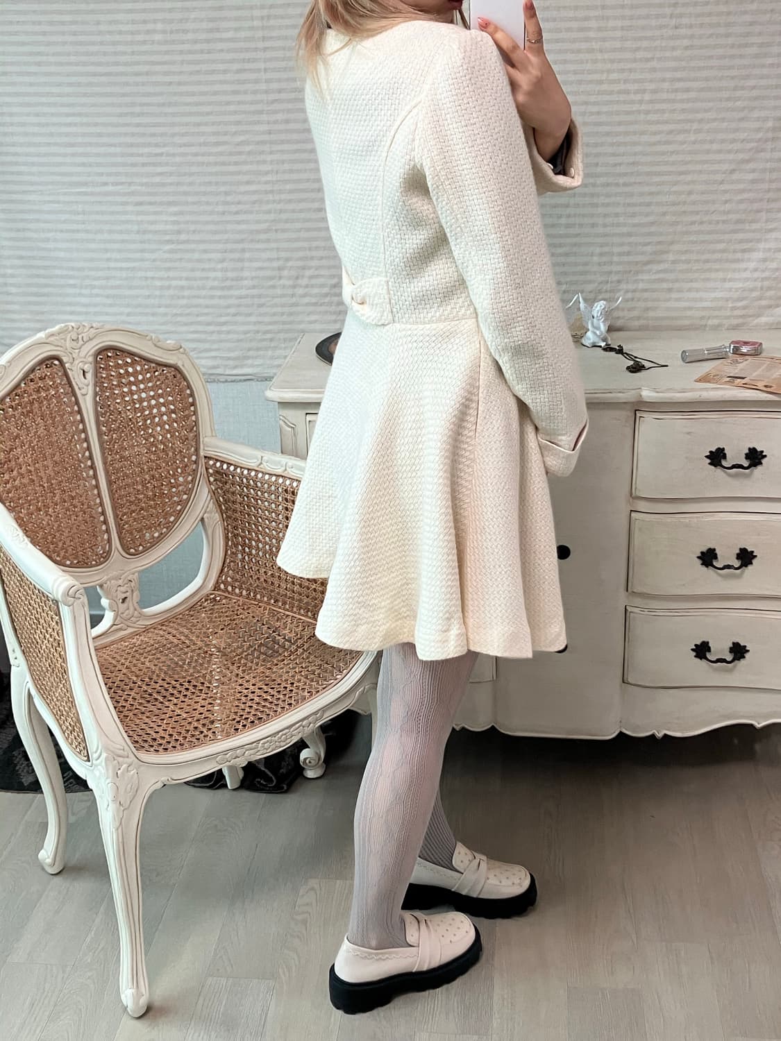 일본빈티지 아이보리 트위드 리본 코트 상품이미지2