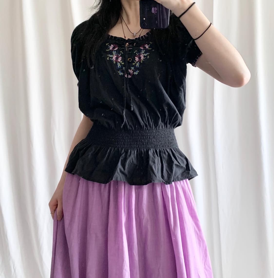 purple embroidery blouse skirt 상품이미지2