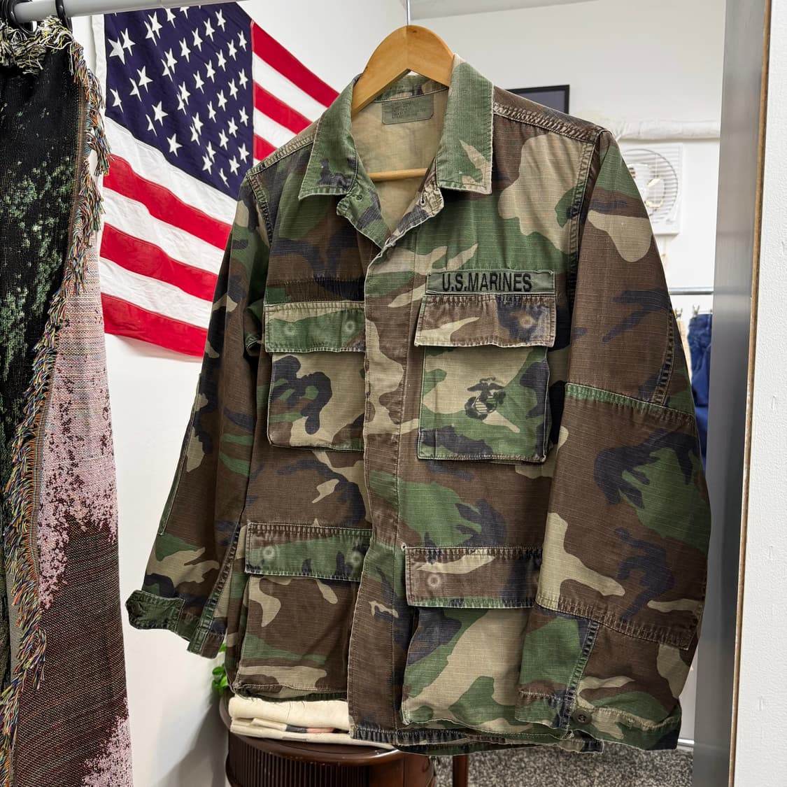 빈티지 US Army 미군 해병대 우드랜드 카모 셔츠 자켓 (XS) 상품이미지1