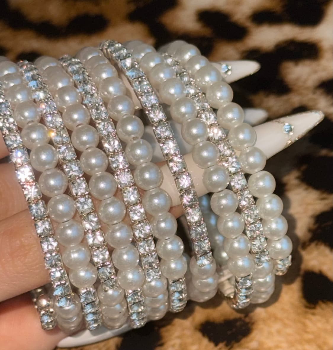 시부야 갸루 진주 큐빅 뱅글 팔찌 상품이미지5