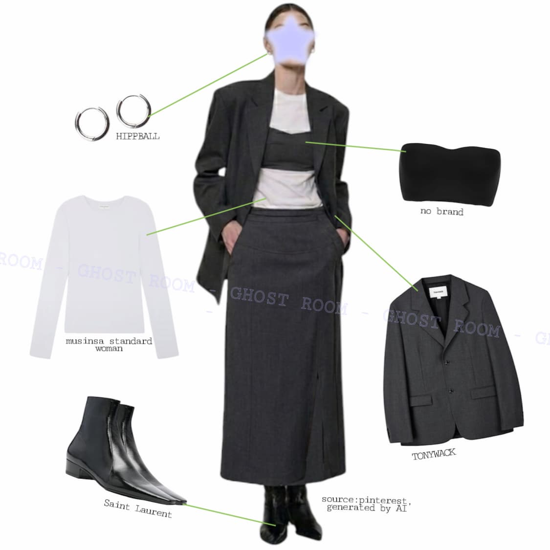 10s 클래식무드 차콜그레이 패널컷 롱스커트 상품이미지2