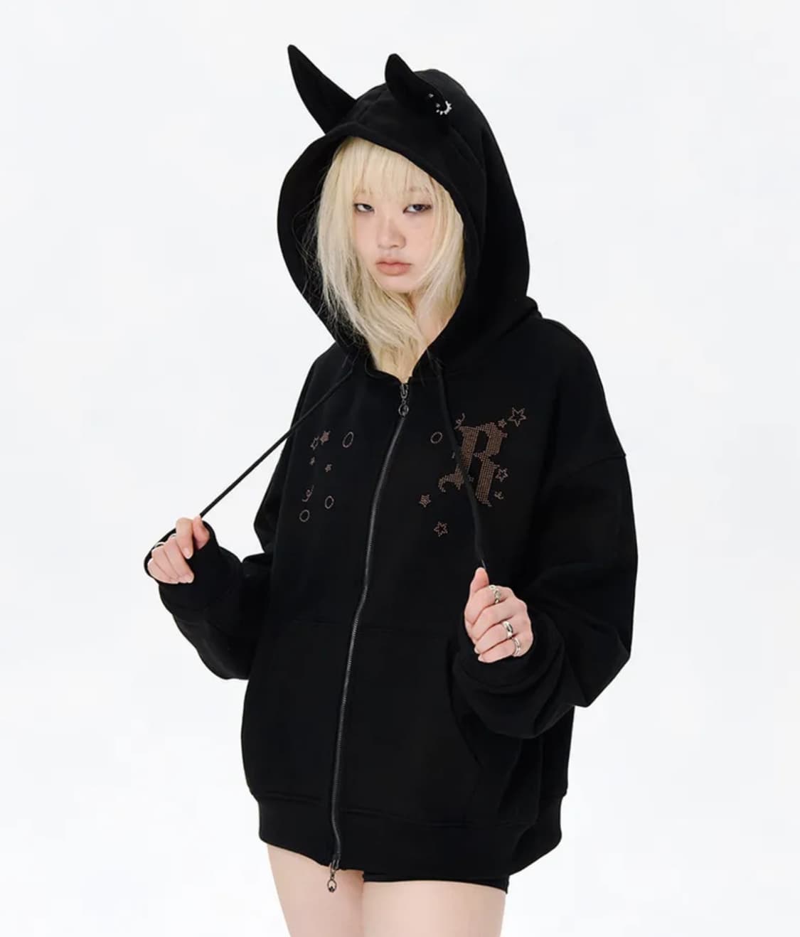 러닝하이 이어 후드집업 블랙  상품이미지1