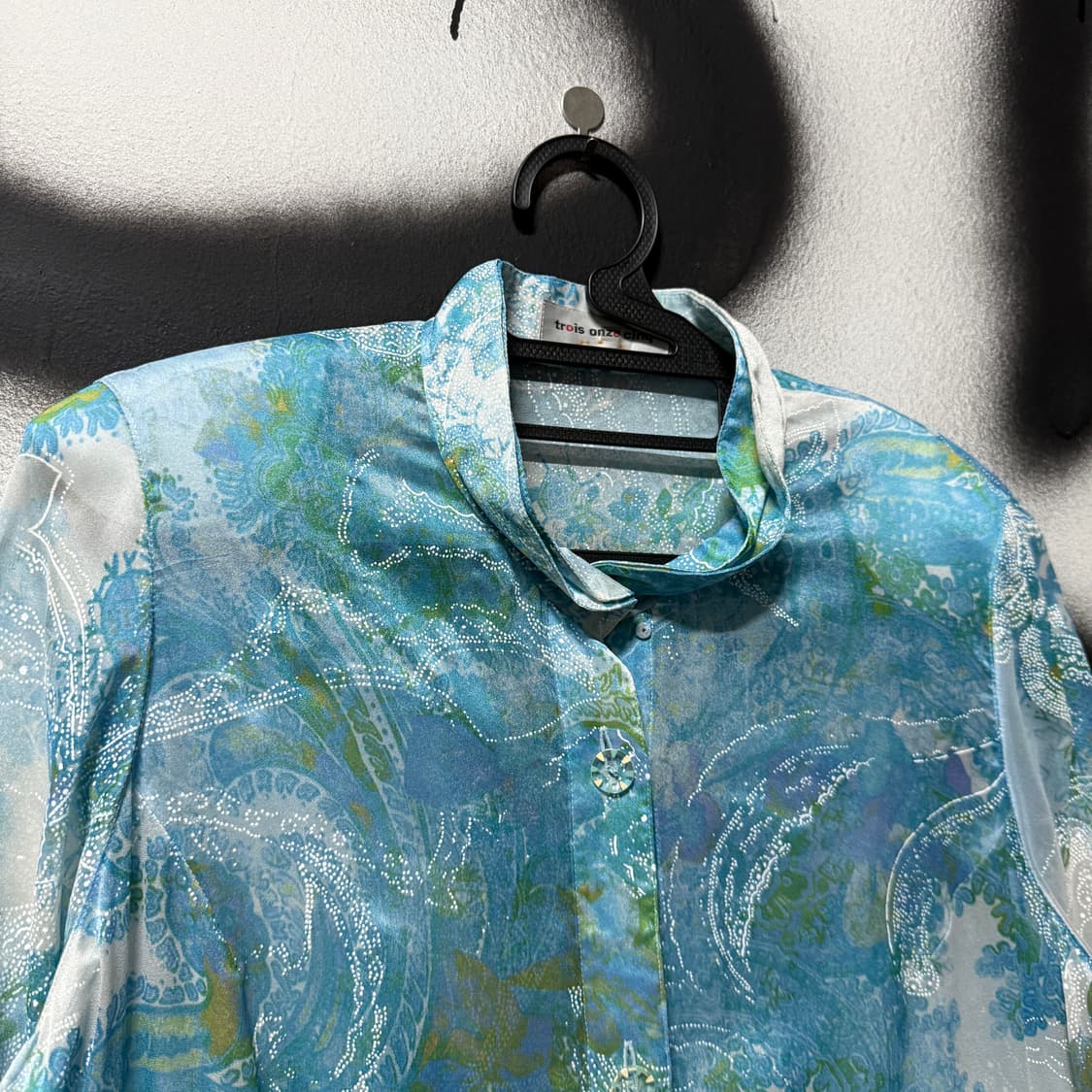 VTG 빈티지 오리엔탈 사파이어 패턴 오간자 시스루 셔츠 상품이미지3