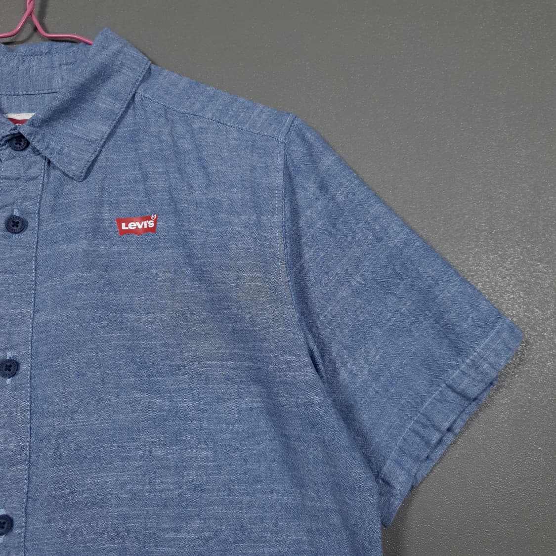 여성 M (55) 리바이스 키즈 포플린 데님 반팔 하프 셔츠 남방 상품이미지2