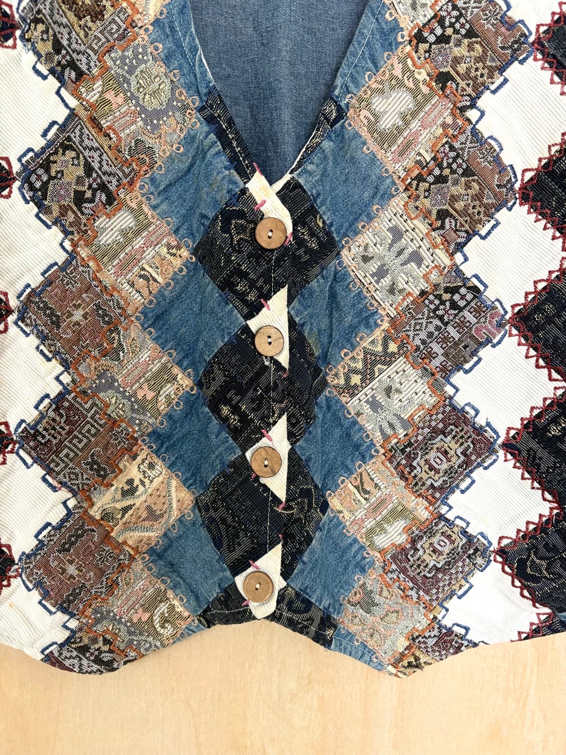 일본 빈티지 패치워크 자수 베스트 조끼 L 상품이미지4