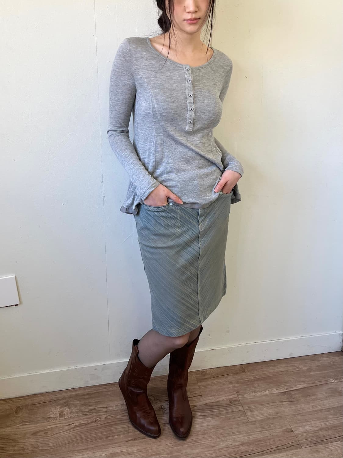 BIAS TIGHT SKIRT 사이드 트임 데님 스커트 상품이미지8