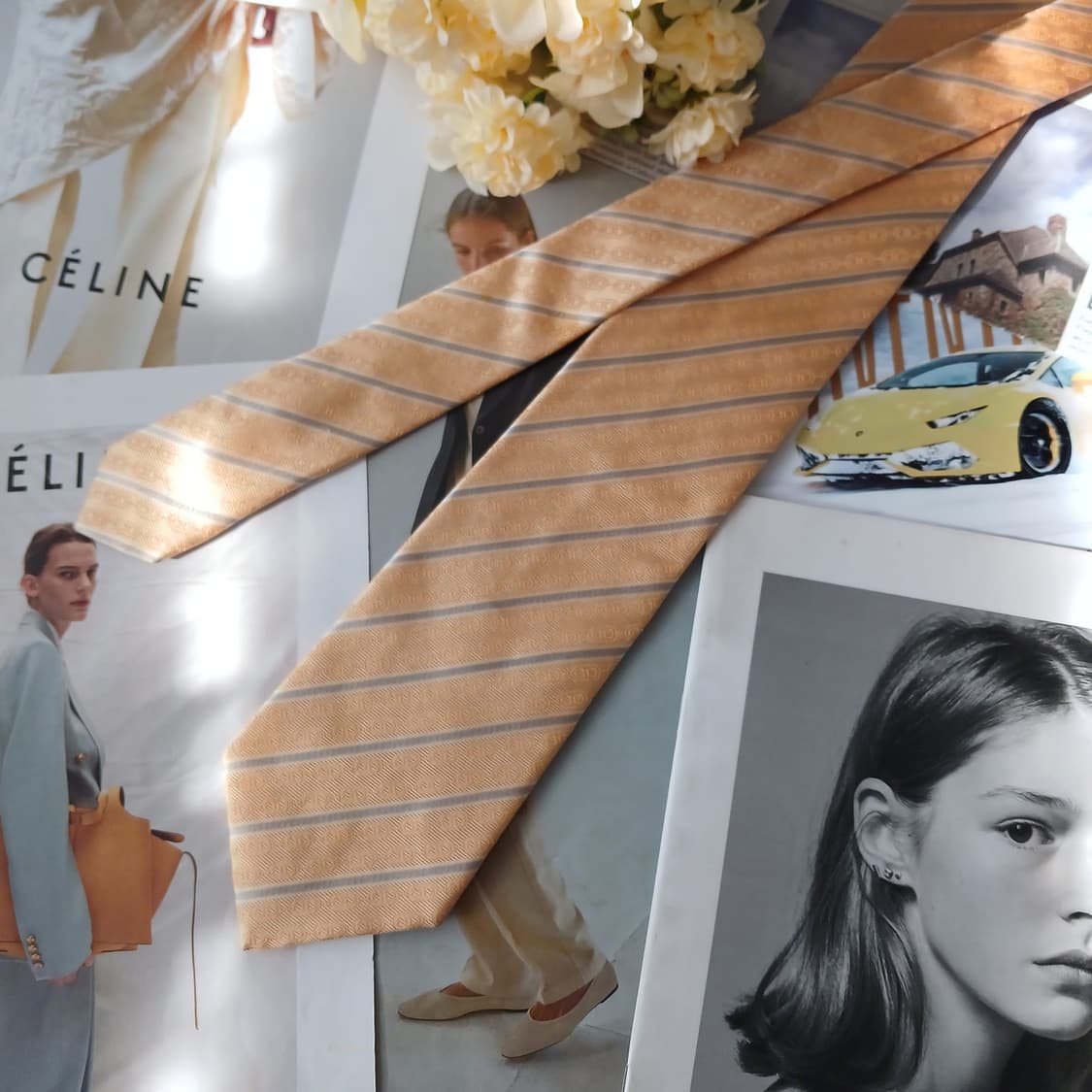 셀린느 실크 골드 스트라이프 넥타이 9.1cm A등급 A19179
 상품이미지3
