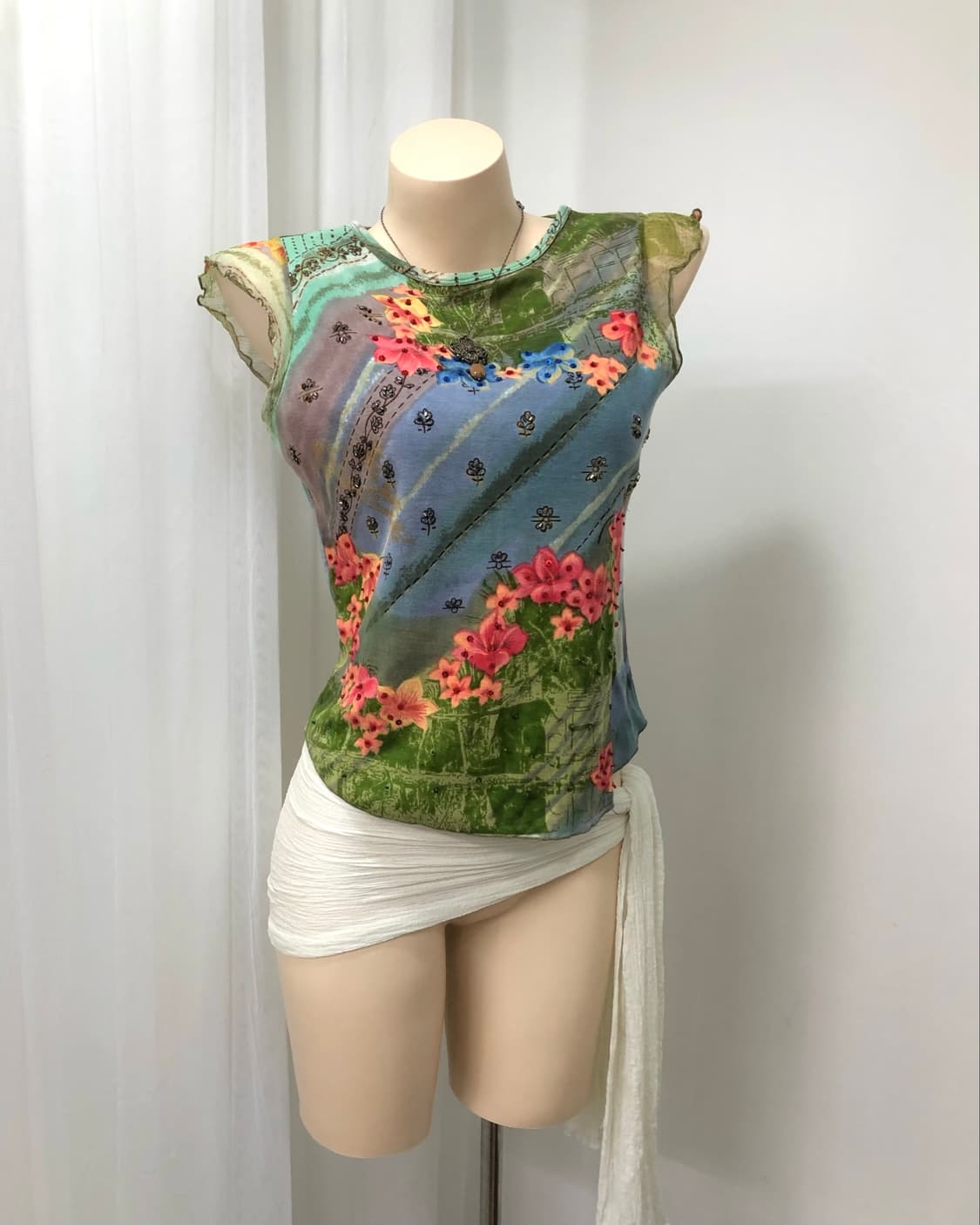 oriental floral lace trimmed sleeveless 상품이미지1